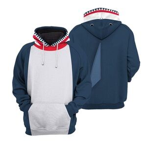 NWOT - Navy and White Shark Hoodie with Red Accents (unisex)
